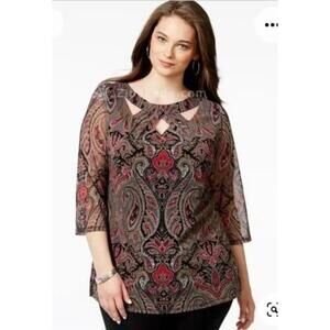 INC International Concepts X-Large Paisley Tunic Blouse 3/4 Sheer‎ Sleeve